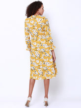 Tokyo Talkies Women Mustard Printed Fit and Flare Dress