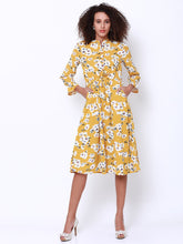 Tokyo Talkies Women Mustard Printed Fit and Flare Dress