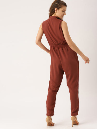 DressBerry Maroon Solid Basic Jumpsuit