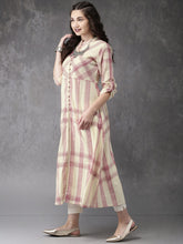 Anouk Women Light Yellow & Red Checked A-Line Kurta