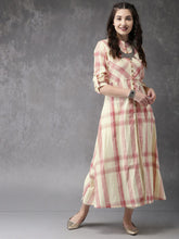 Anouk Women Light Yellow & Red Checked A-Line Kurta