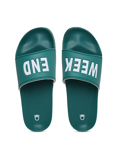 United Colors of Benetton Men Green Printed Sliders
