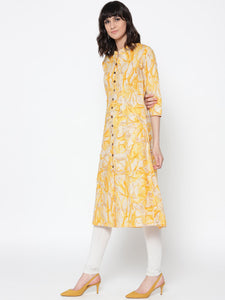 Jashn Women Yellow & Beige Printed A-Line Kurta