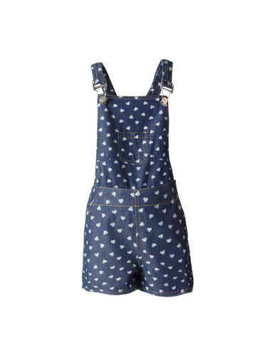 naughty ninos Girls Blue Printed Denim Dungarees