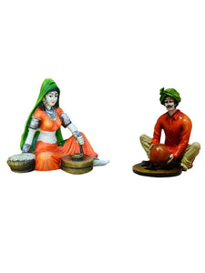 eCraftIndia Set of 2 Orange & Off-White Handcrafted Polyresin Rajasthani Figurines