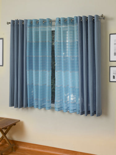 ROSARA HOME Blue Set of 4 Window Curtains