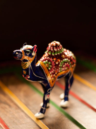 ExclusiveLane Blue Hand-Enamelled Metal Camel-Shaped Showpiece