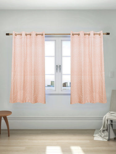 House This Peach-Coloured & White Set of 2 Printed Regular Window Curtains
