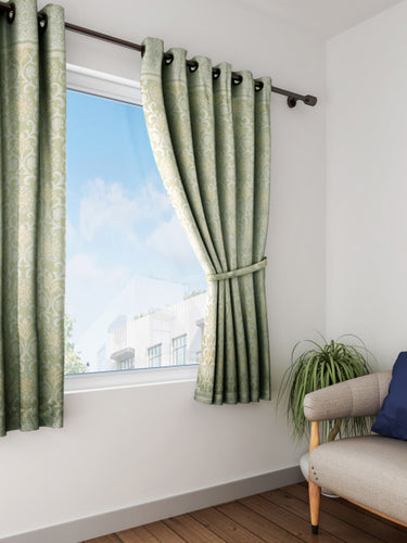 Cortina Green Set of 2 Printed Room Darkening Window Curtains