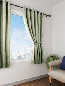 Cortina Green Set of 2 Printed Room Darkening Window Curtains