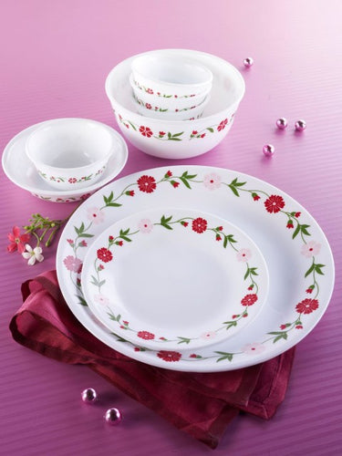 Corelle India Impressions Spring White & Maroon Printed Glass Dinner Set
