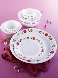 Corelle India Impressions Spring White & Maroon Printed Glass Dinner Set