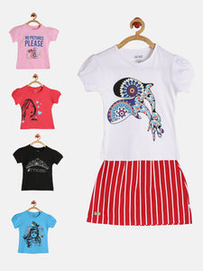 GKIDZ Girls Pack of 5 Printed T-Shirts & Skirt