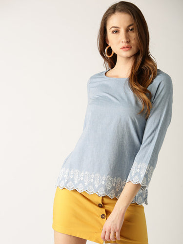 ESPRIT Women Blue Solid Top