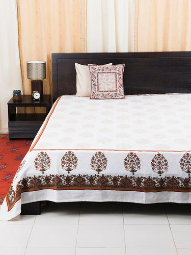 Fabindia Cream-Coloured Cotton Cutwork Printed Pranay Double Bed Cover