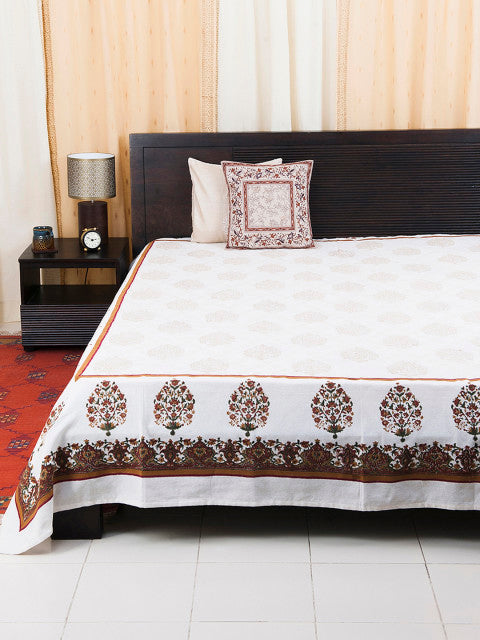 Fabindia Cream-Coloured Cotton Cutwork Printed Pranay Double Bed Cover