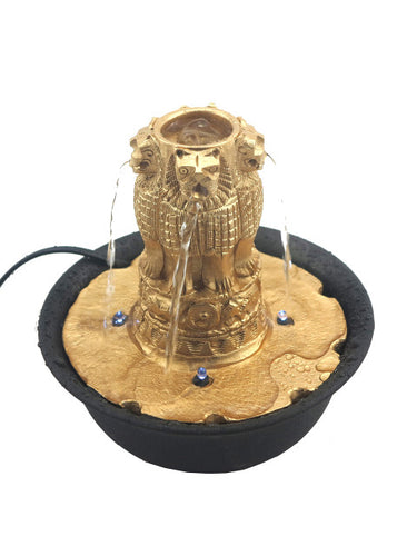 Importwala Gold-Toned Ashoka Pillar LED Water Fountain