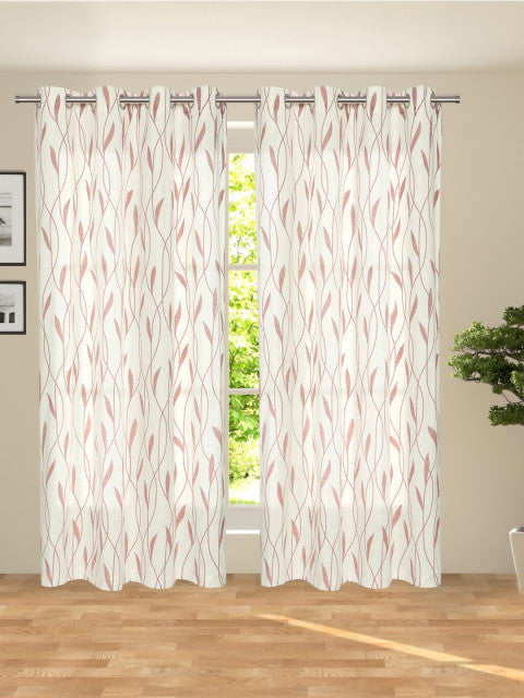 ROSARA HOME Set of 2 White Printed Room Darkening Door Curtains