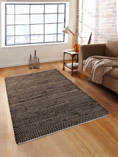 ROMEE Black & Brown Patterned Dhurrie