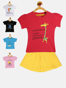 GKIDZ Girls Pack of 5 Printed T-shirts with Skirt
