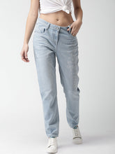 Mast & Harbour Women Blue Boyfriend Fit Mid-Rise Low Distress Stretchable Jeans