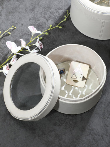 Pure Home and Living Cream-Toned and Silver-Toned Moroccan Printed Round Lid Box