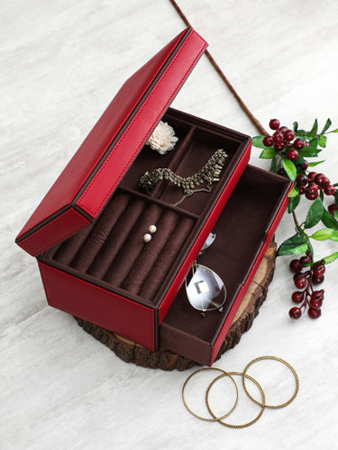 Pure Home and Living Unisex Red Mirrored Jewellery Box