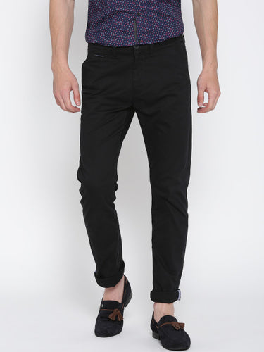 Being Human Men Black Solid Slim Fit Flat-Front Trousers