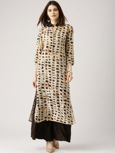 Libas Women Beige & Brown Printed Kurta with Palazzos