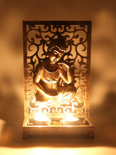 Athome by Nilkamal Gold-Toned Buddha Showpiece with Cut-Out Detail