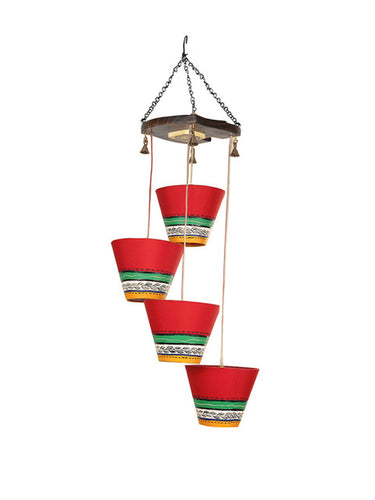 ExclusiveLane Red Self Design Hanging Ceiling Lamp Shade