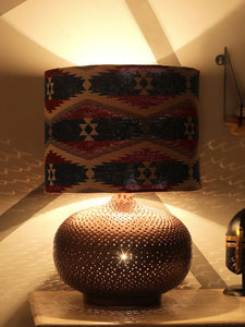 Grated Ginger Copper-Toned & Red Printed Handcrafted Table Top Lamp with Shade