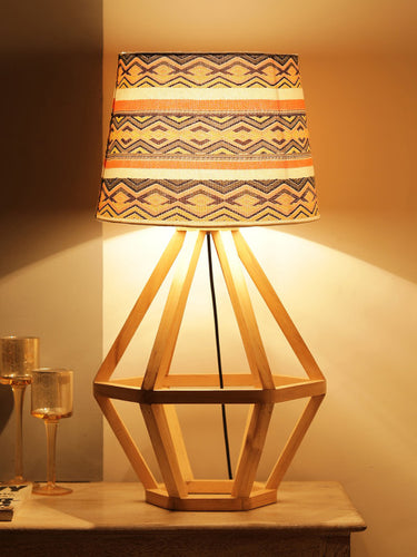 Grated Ginger Brown & Orange Printed Handcrafted Table Top Lamp with Shade