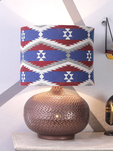 Grated Ginger Copper-Toned & Red Printed Handcrafted Table Top Lamp with Shade
