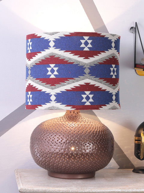 Grated Ginger Copper-Toned & Red Printed Handcrafted Table Top Lamp with Shade