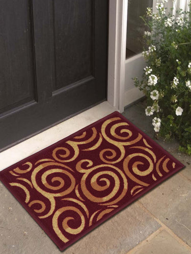 Athom Trendz Set of 3 Beige & Maroon Printed Rectangular Anti-Skid Doormat
