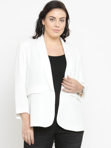 nexus White Solid Front Open Casual Blazer