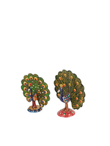 ExclusiveLane Set of 2 Peacock-Shaped Hand-Enamelled Metal Showpieces