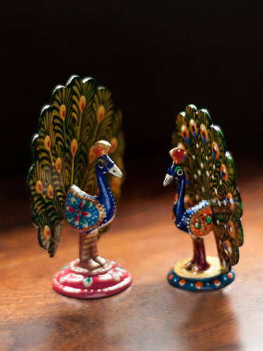 ExclusiveLane Set of 2 Peacock-Shaped Hand-Enamelled Metal Showpieces