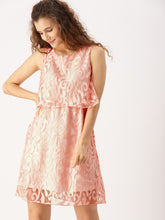 DressBerry Women Peach-Coloured Self Design A-Line Dress