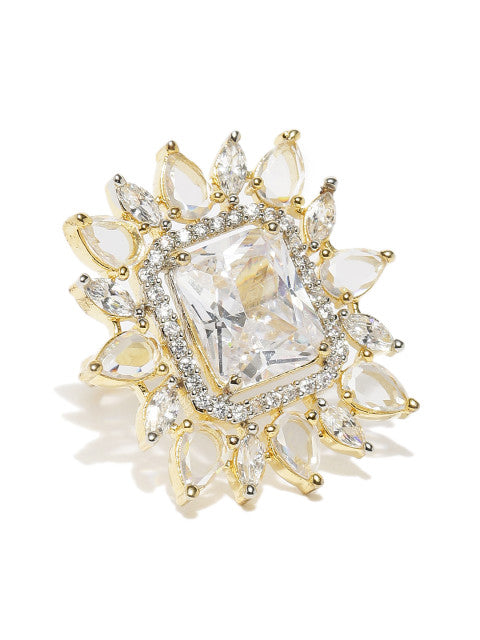 Amavi Real Gold-Plated Diamond Petal Stone Studded Floral Ring 100% gold and diamond