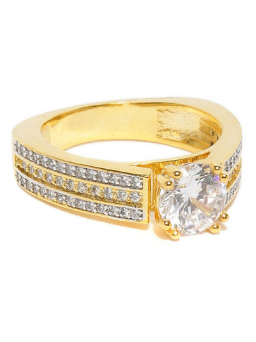 Amavi Gold Plated Central Park Stone Studded Ring