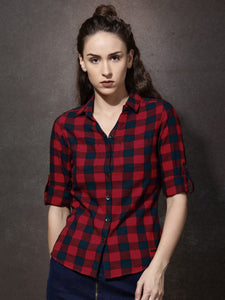 Roadster Women Red & Navy Checked Casual Shirt