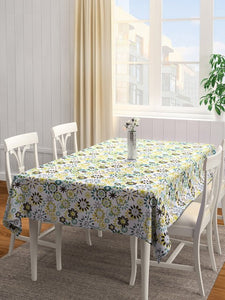 RANGRAGE Green & White Rectangular 90" x 58'' Printed & Handcrafted Cotton Table Cover