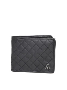 United Colors of Benetton Men Black Quilted Leather Two Fold Wallet