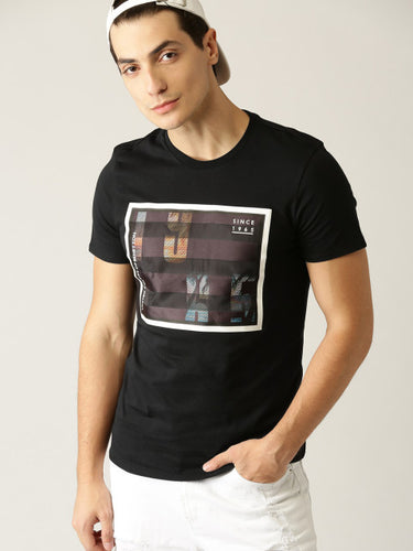 United Colors of Benetton Men Black Printed Round Neck T-shirt
